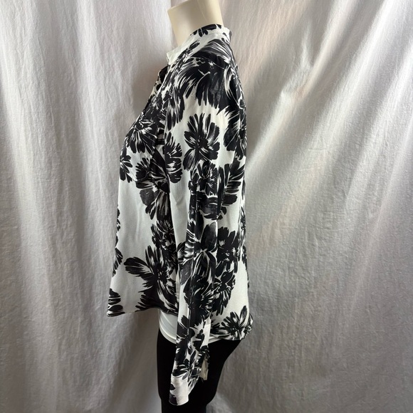 Rebecca Taylor Monochrome Floral Silk Long Sleeve Blouse 6 - Picture 7 of 12